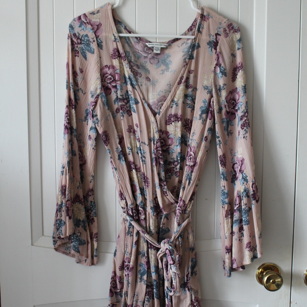 AE Blush Pink Floral Ruffle Sleeve Romper